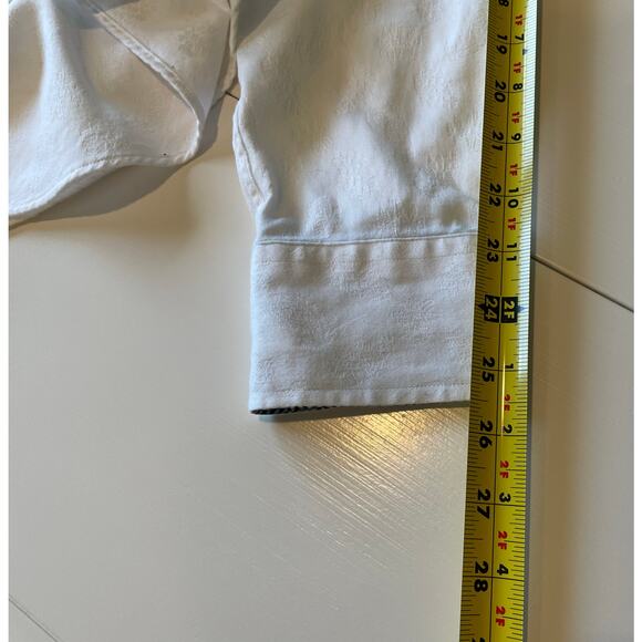 Johnston & Murphy Button Up Shirt Tailored Fit Sz L White Tonal Paisley Cotton - Picture 16 of 16